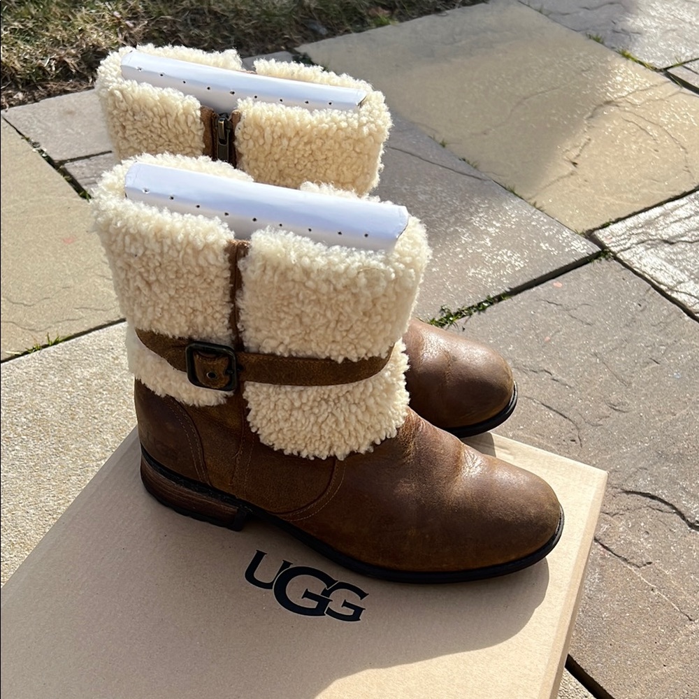 UGG Brown and Cream Shearling Boots - Blayre II
